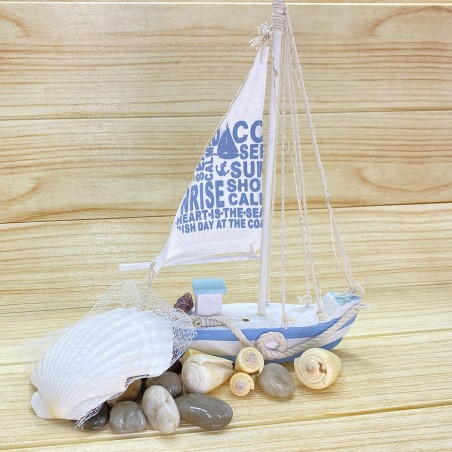 Barchetta a vela in legno 830351 da collezione stile marinaro con 13 luci a led