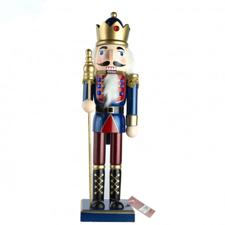 Schiaccianoci 6107089 Soldato In Legno Blu Da 36 Cm Con Corona E Scettro