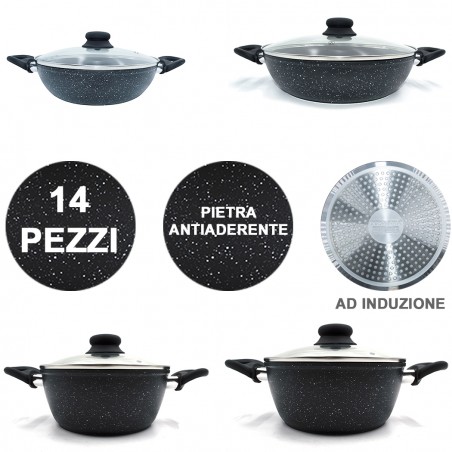 DGBAVARIA batteria 14 pezzi 103665 tegami e casseruole NERA con mestoli