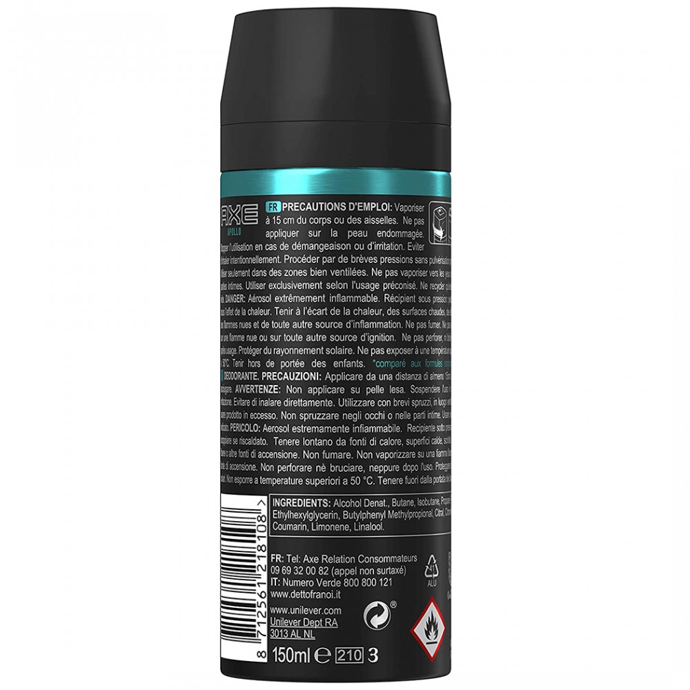 Deodorante maschile AXE Apollo 150ml 218108 con...