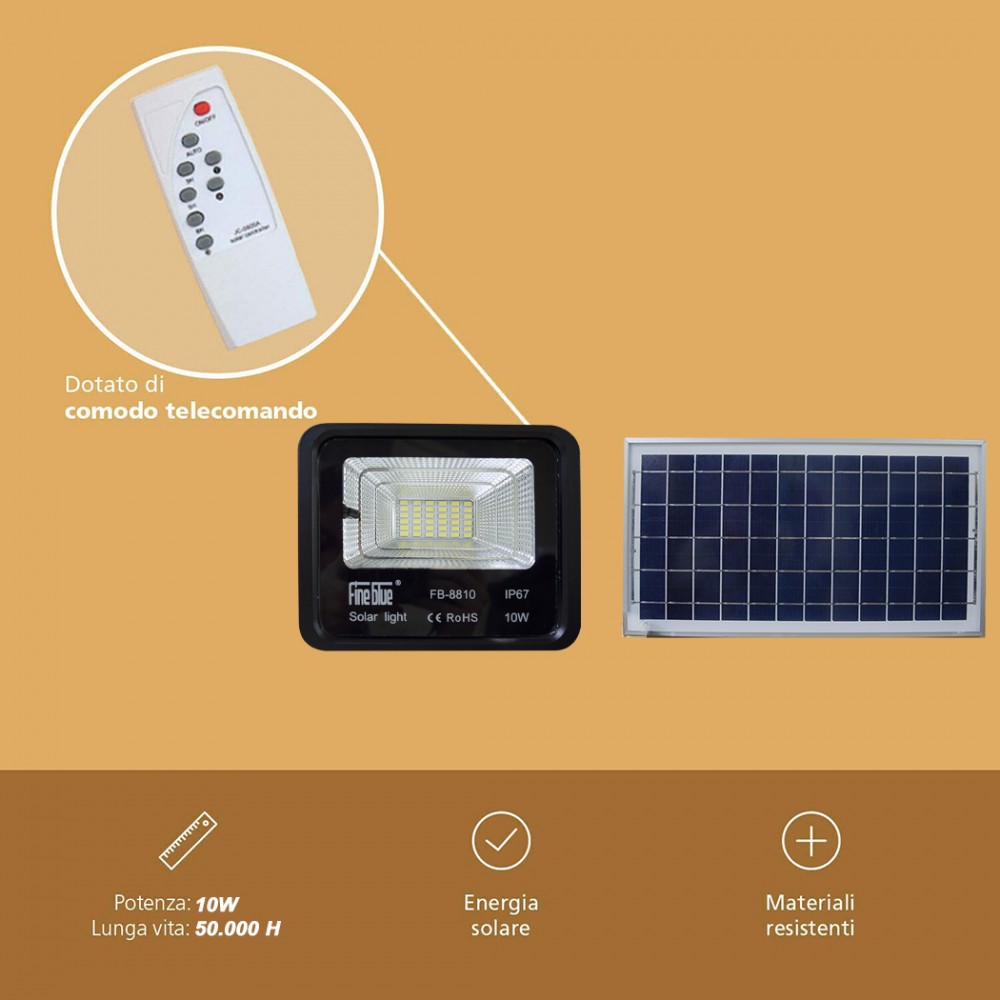 Faro led con ricarica solare 10W impermeabile...