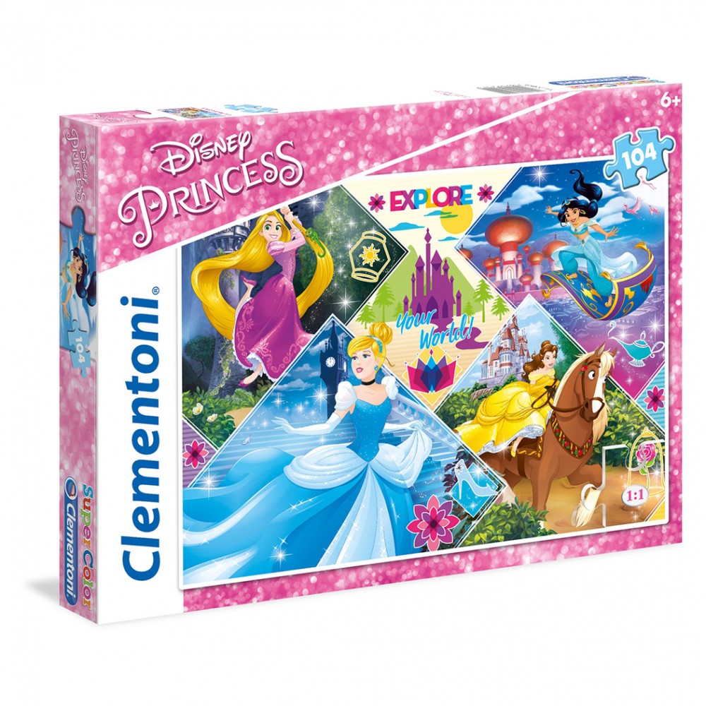 Image of Puzzle Disney Princess 270910 con 4 principesse 48,5x33,5 cm 104 pz Clementoni