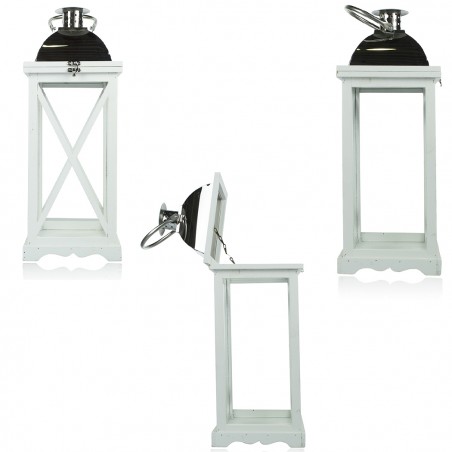 Set 3 Pz Lanterne BIANCHE 335006 porta candele 36' 52' 76' cm in legno e vetro