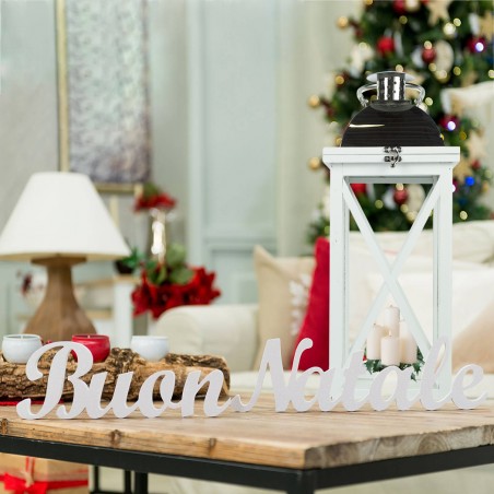 Set 3 Pz Lanterne BIANCHE 335006 porta candele 36' 52' 76' cm in legno e vetro