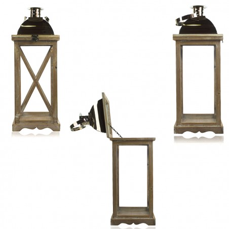 Set 3 Pz Lanterne BRONZO 335007 porta candele 36' 52' 76' cm in legno e vetro