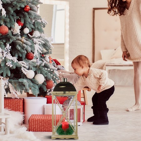 Set 3 Pz Lanterne BRONZO 335007 porta candele 36' 52' 76' cm in legno e vetro