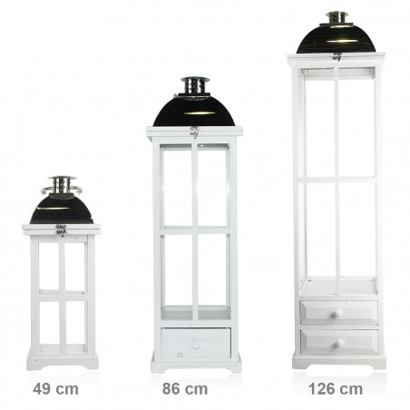 Set 3 Pz Maxi Lanterne BIANCO 335010 porta candele 50' 83' 126'cm in legno vetro