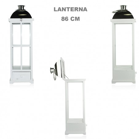Set 3 Pz Maxi Lanterne BIANCO 335010 porta candele 50' 83' 126'cm in legno vetro