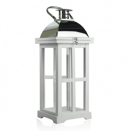 Set 3 Pz Maxi Lanterne BIANCO 335010 porta candele 50' 83' 126'cm in legno vetro