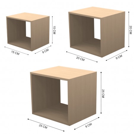 Set da 3 Mensole a cubo in legno NATURALE 547076 con accessori per il montaggio