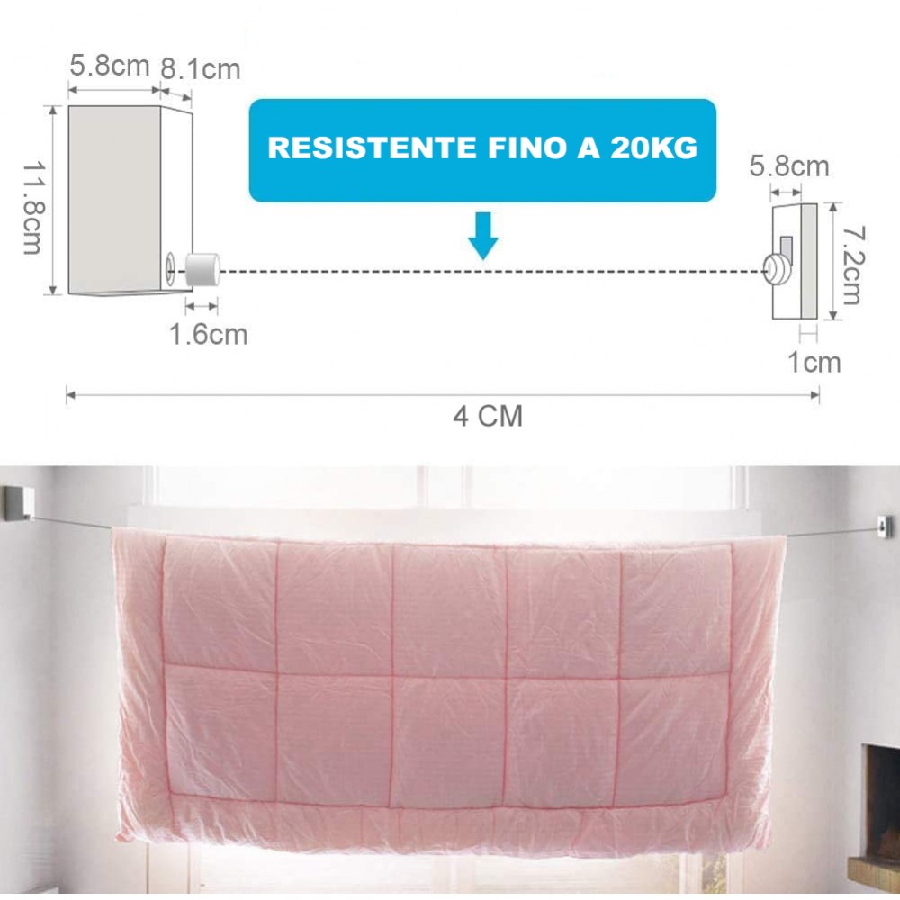 Corda stendibiancheria retrattile in acciaio...