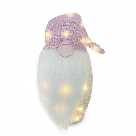 Gnomo con cappello 308038 ROSA da 87 cm con mini lucciole e barba in vinile
