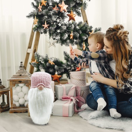 Gnomo con cappello 308038 ROSA da 87 cm con mini lucciole e barba in vinile