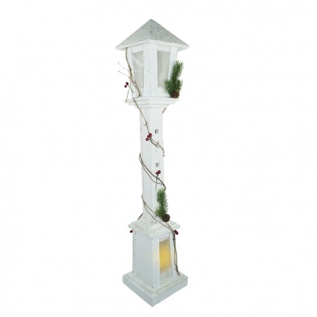 Lampione di Natale 293020 legno bianco glitter lanterna h98 cm 20 led luce calda