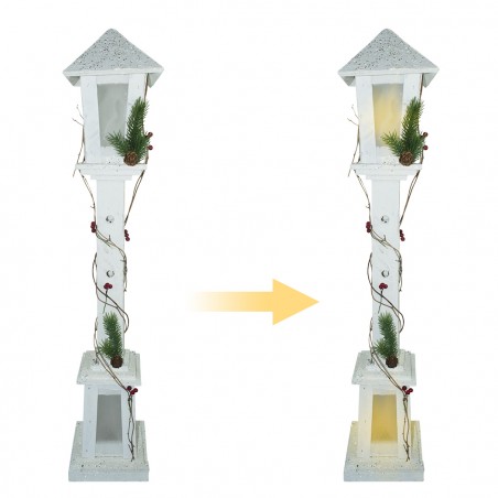 Lampione di Natale 293020 legno bianco glitter lanterna h98 cm 20 led luce calda