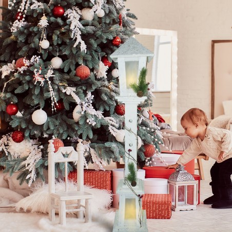 Lampione di Natale 293020 legno bianco glitter lanterna h98 cm 20 led luce calda