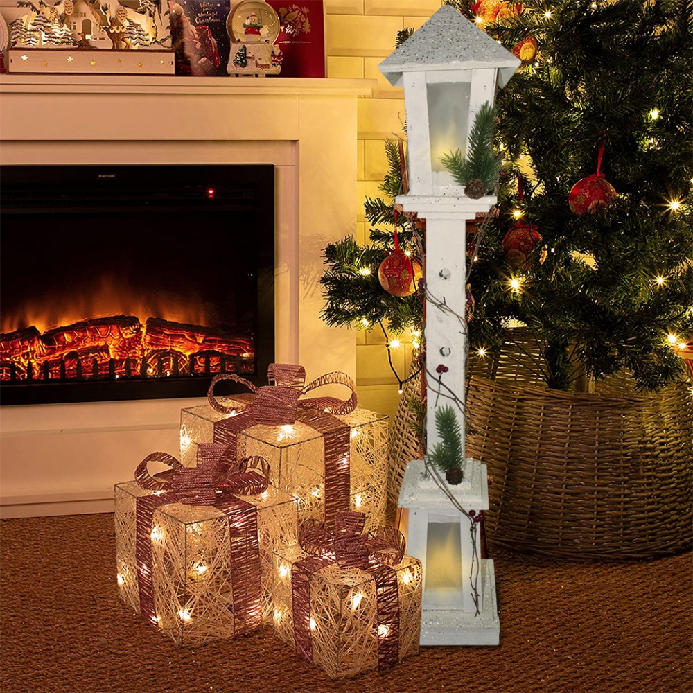 Lampione di Natale 293020 legno bianco glitter...