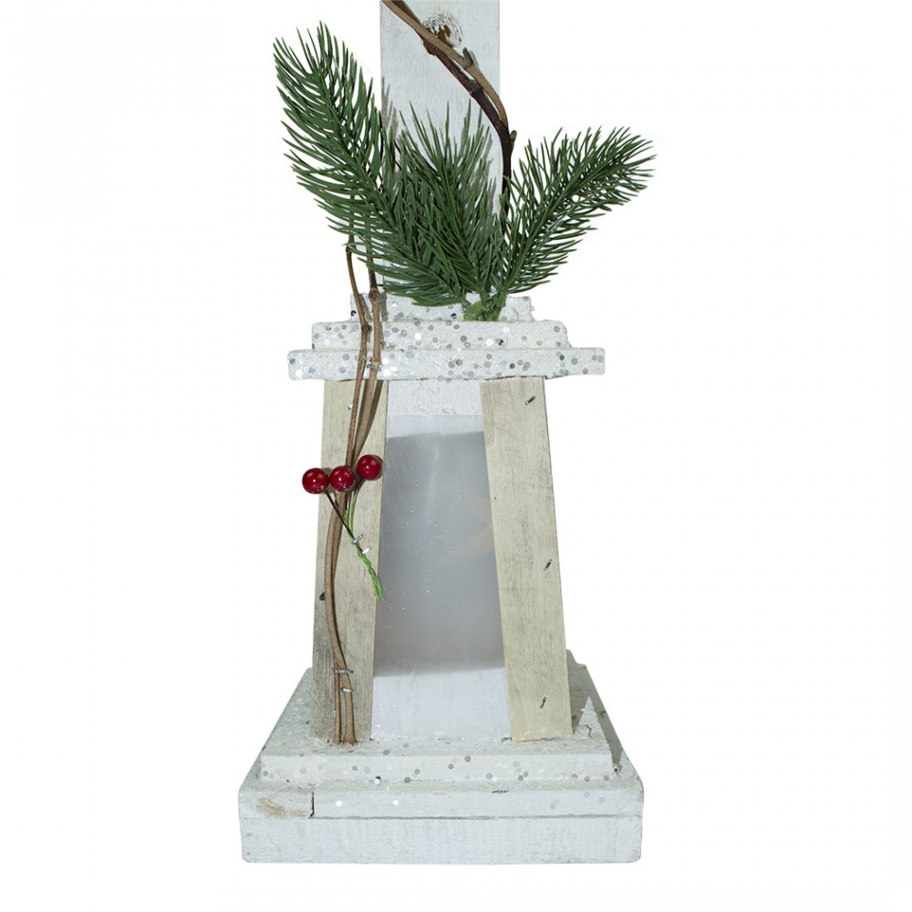 Lampione di Natale 293022 legno bianco glitter...