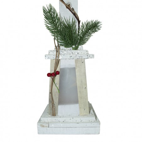 Lampione di Natale 293022 legno bianco glitter lanterna h85 cm 15 led luce calda