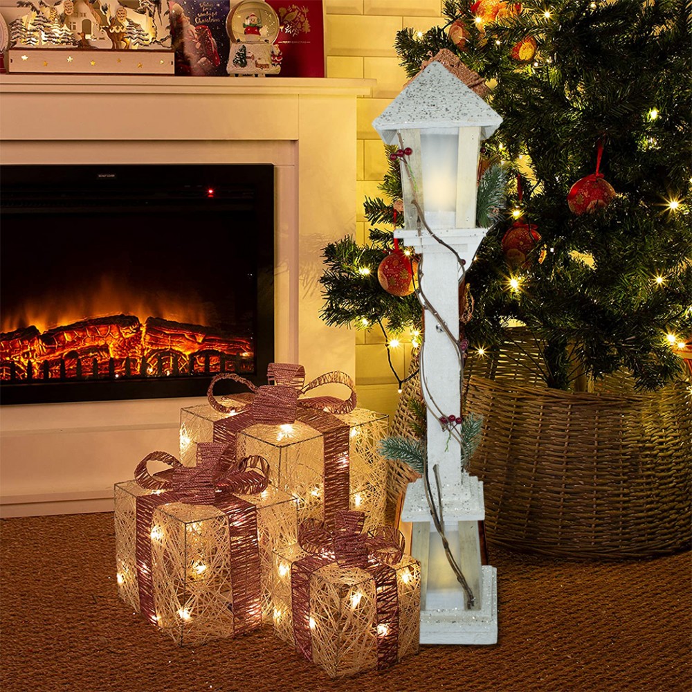 Lampione di Natale 293022 legno bianco glitter...