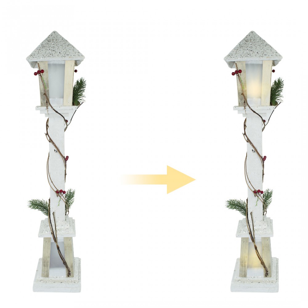 Lampione di Natale 293022 legno bianco glitter...