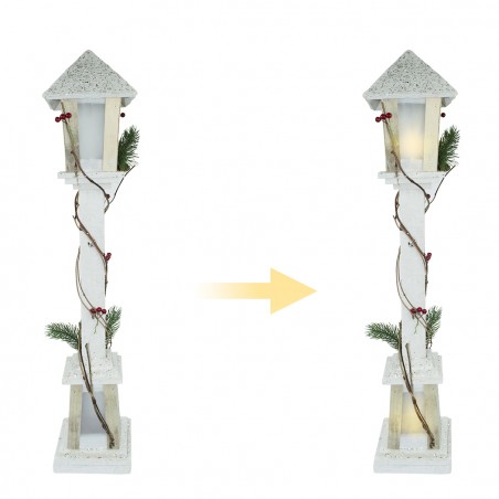 Lampione di Natale 293022 legno bianco glitter lanterna h85 cm 15 led luce calda