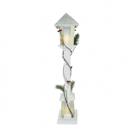 Lampione di Natale 293022 legno bianco glitter lanterna h85 cm 15 led luce calda