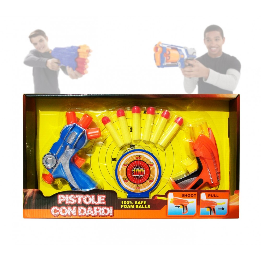 Set di due pistole a tripla canna con dardi soft e doppio bersaglio armi giocattolo set con munizioni morbide