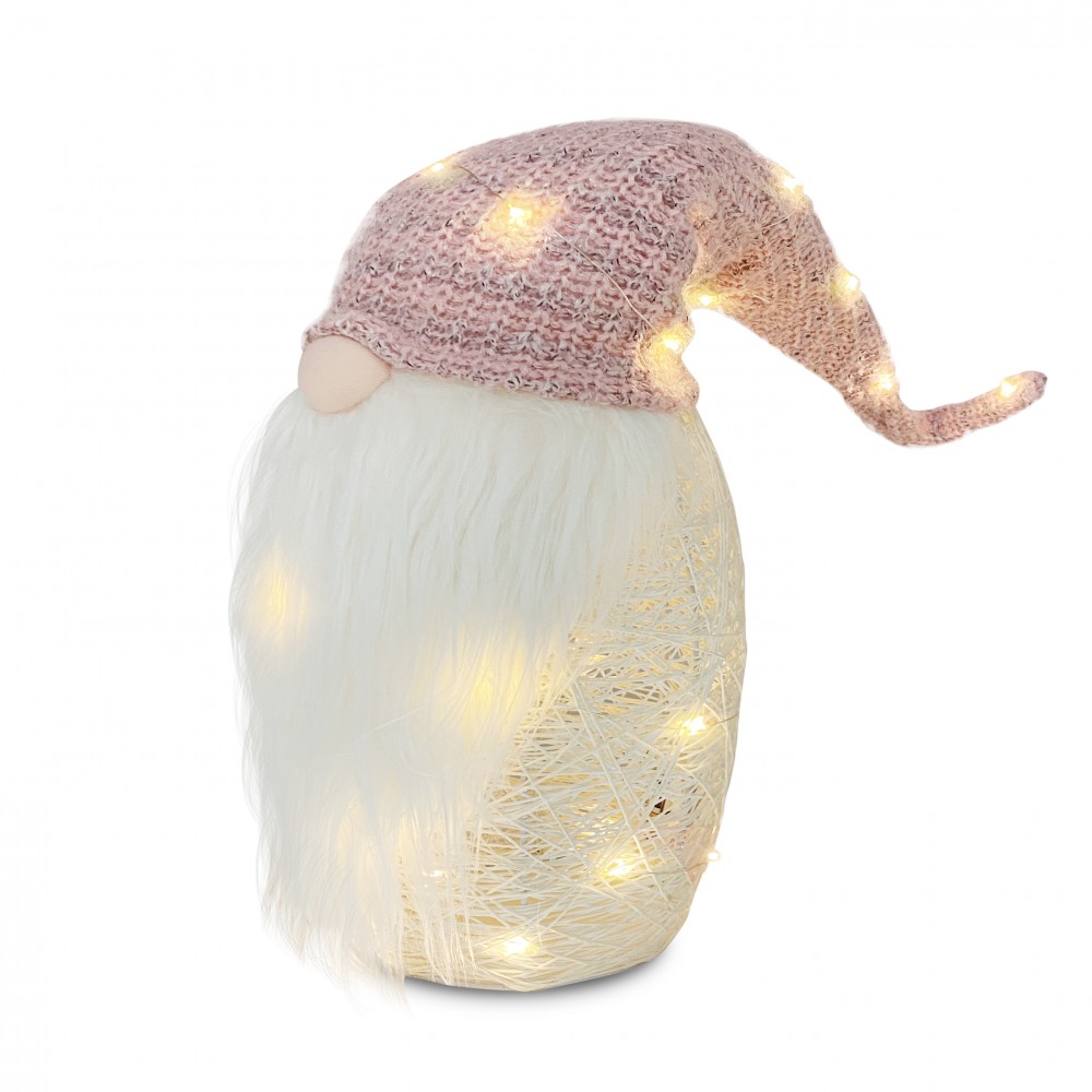 Gnomo con cappello 308033 ROSA da 104 cm con mini lucciole e barba in vinile