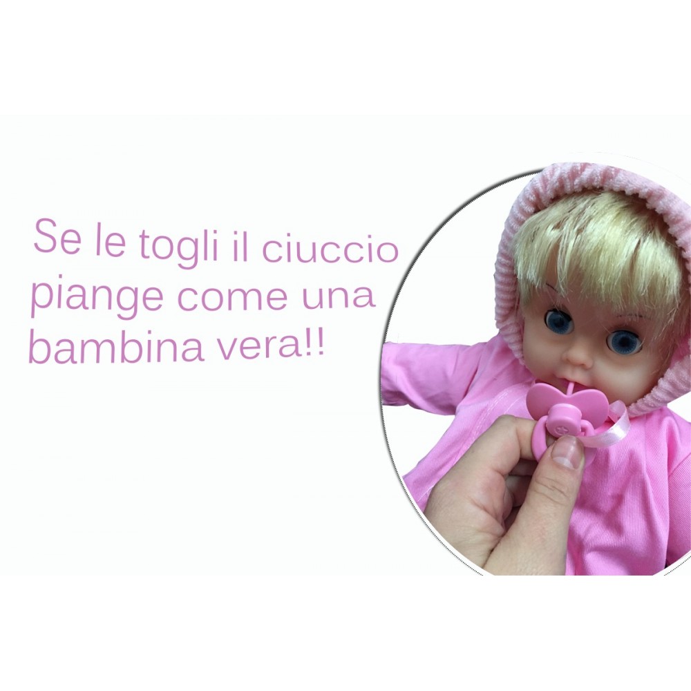 Bambolotto occhi azzurri piange senza il ciuccio Mikelino e Mikelina Cigioki