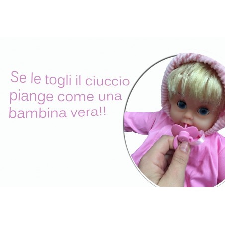 Bambolotto occhi azzurri piange senza il ciuccio Mikelino e Mikelina Cigioki