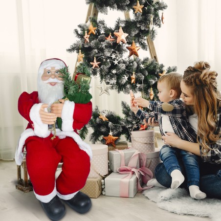 Babbo Natale seduto sulla sedia 90 cm 144059 con borsa regali e suoni addobbo