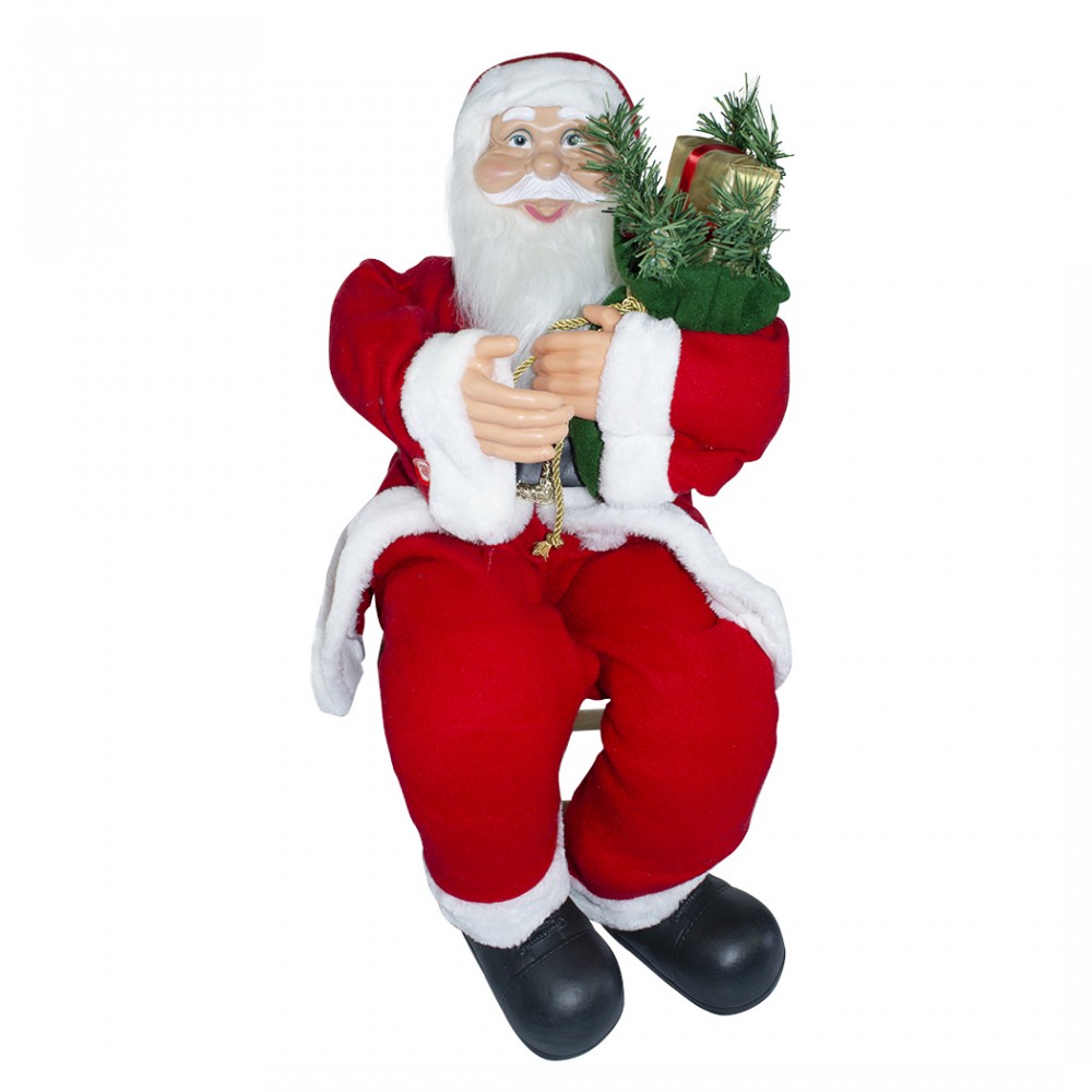 Babbo Natale seduto sulla sedia 90 cm 144059 con borsa regali e suoni addobbo
