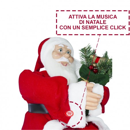 Babbo Natale seduto sulla sedia 90 cm 144059 con borsa regali e suoni addobbo