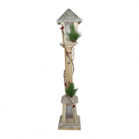 Lampione Di Natale 293021 In Legno Glitter Oro Lanterna H85 Cm 15 Led Luce Calda