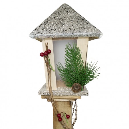 Lampione Di Natale 293021 In Legno Glitter Oro Lanterna H85 Cm 15 Led Luce Calda