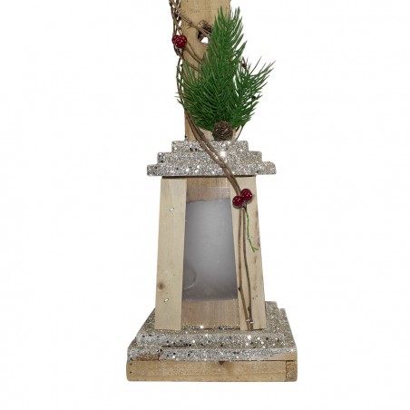 Lampione Di Natale 293021 In Legno Glitter Oro Lanterna H85 Cm 15 Led Luce Calda