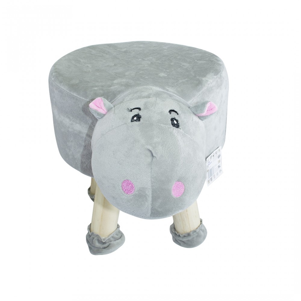 Pouf in morbido tessuto 372026 forma Ippopotamo in legno e stoffa 40x27xH40 cm