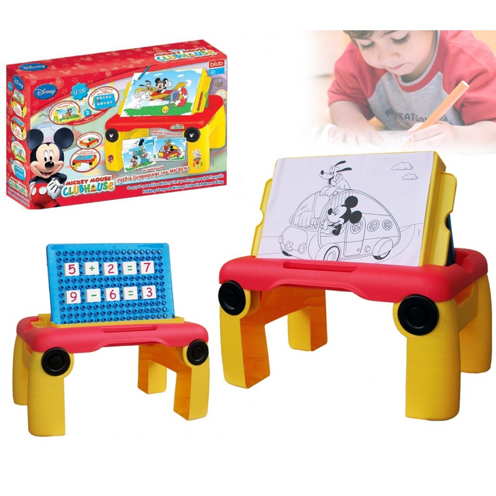Tavolino multifunzione colora e impara la matematica con Mickey Mouse gambe pieghevoli e doppio piano regolabile