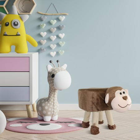 Pouf in morbido tessuto 372025 forma di Scimmietta legno e stoffa 40x27xH30 cm