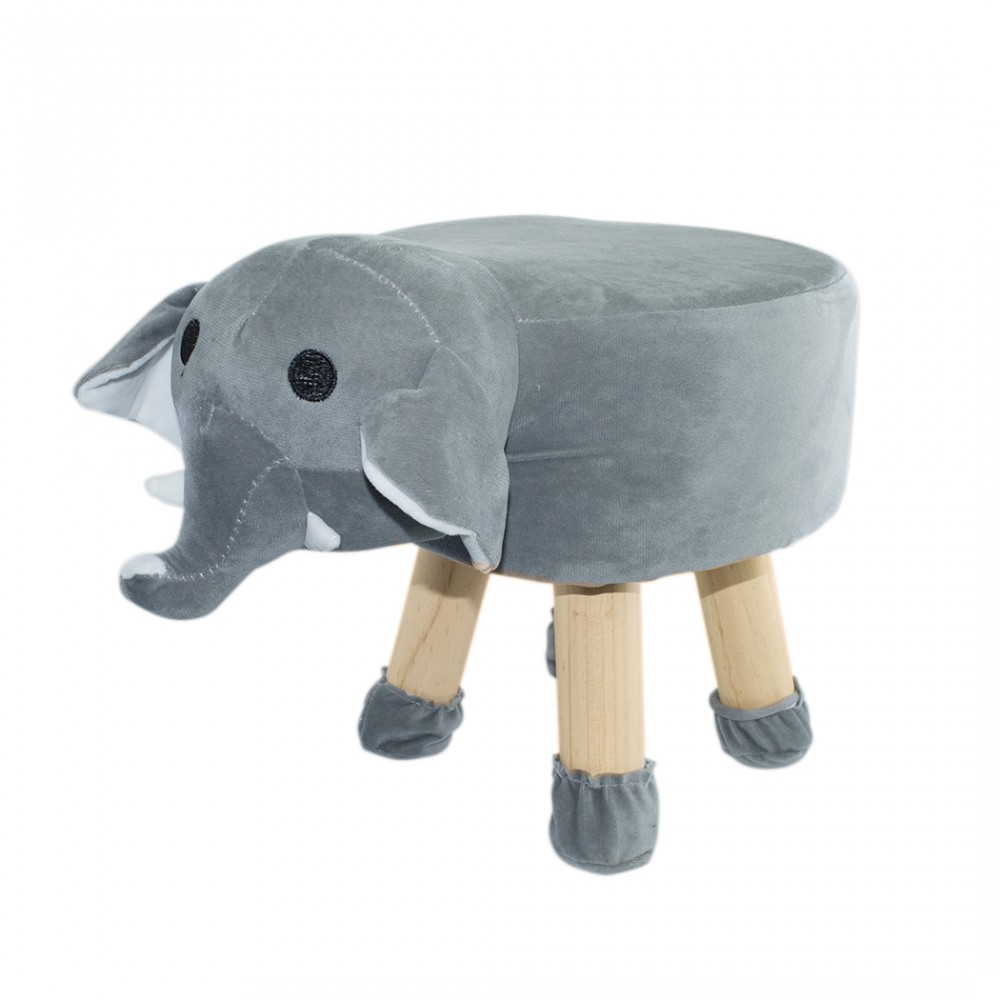 Pouf in morbido tessuto 372025 forma di Elefante in legno e stoffa 40x27xH30 cm