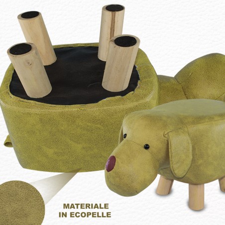 Pouf in morbido tessuto ecopelle 372027 forma Cagnolino in legno 47x25xH28 cm