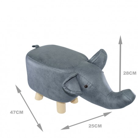 Pouf in morbido tessuto ecopelle 372027 forma di Elefante in legno 47x25xH28 cm