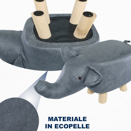 Pouf in morbido tessuto ecopelle 372027 forma di Elefante in legno 47x25xH28 cm