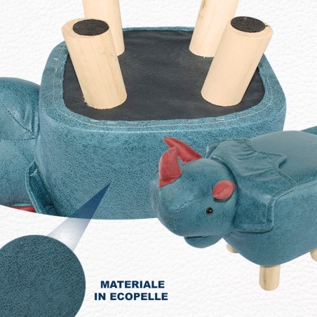 Pouf in morbido tessuto ecopelle 372027 forma Rinoceronte in legno 47x25xh28 cm