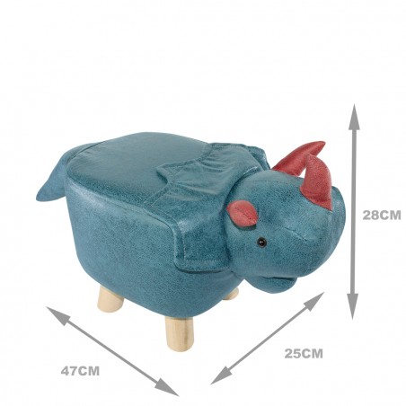 Pouf in morbido tessuto ecopelle 372027 forma Rinoceronte in legno 47x25xh28 cm