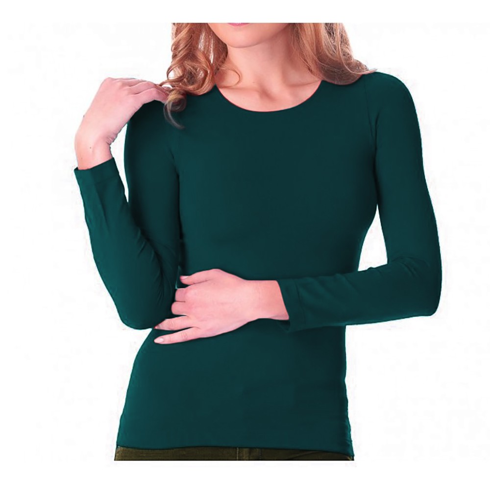 Image of Maglia da donna slim fit VKA20 con interno felpato girocollo manica lunga Verde M/L052