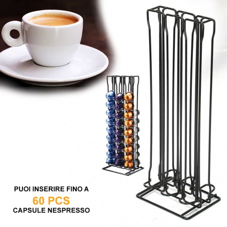 Stand salvaspazio verticale porta 60 capsule in 3 colonne compatibili Nespresso