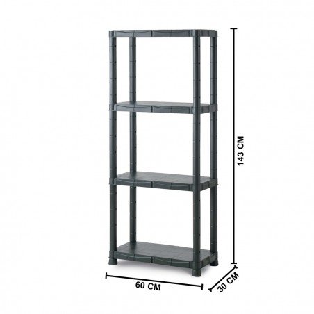 Scaffale modulare in plastica KRONOS con 4 ripiani 60 x 30 x H143 cm resina NERO