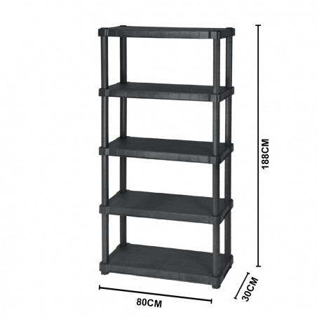 Scaffale modulare in plastica OCEANO con 5 ripiani 30 x 80 x H188 cm resina Nero